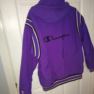 Vintage Champion Bomber Jacket - Purple/Black/Whit